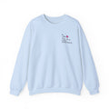 Light blue Love Hypothesis crewneck sweatshirt with a small heart and DNA inspired chest graphic from Thtgrlreads Ali Hazelwood Crewnecks collection