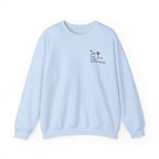 Light blue Love Hypothesis crewneck sweatshirt with a small heart and DNA inspired chest graphic from Thtgrlreads Ali Hazelwood Crewnecks collection