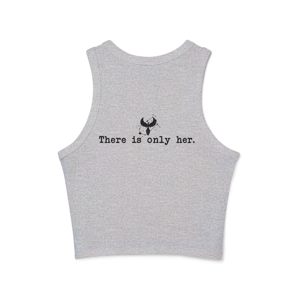Zodiac Academy inspired gray vintage wash Comfort Colors cropped tank by thtgrlreads featuring a minimalist black graphic and "There is only her." text in typewriter font.