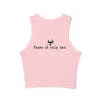 Zodiac Academy collection cropped tank by thtgrlreads featuring a vintage-wash Comfort Colors pink base with minimalist black text graphic saying "There is only her.