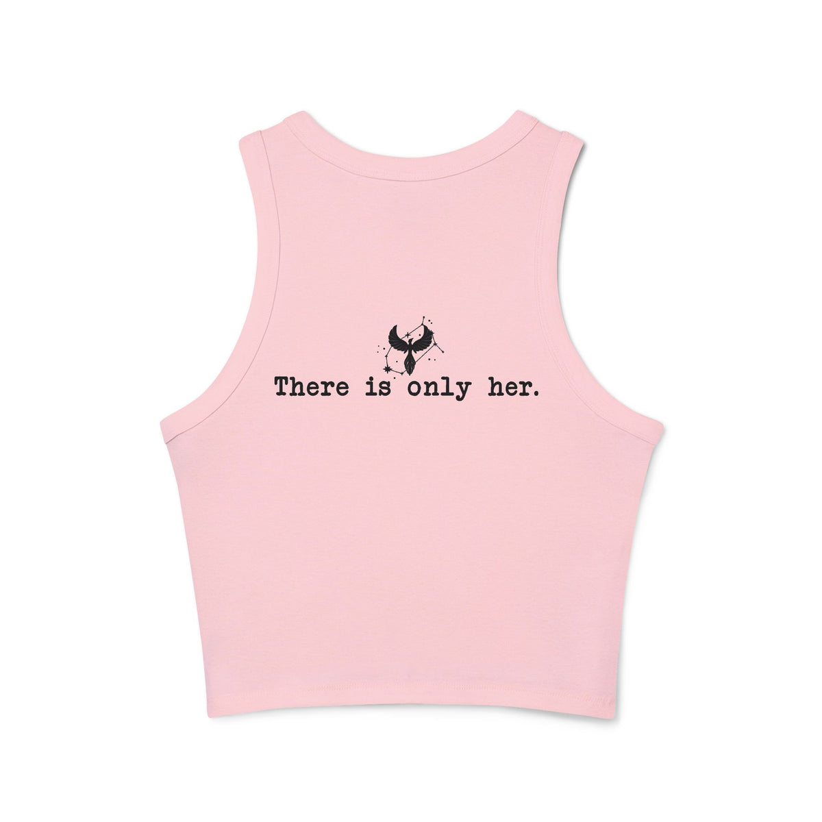 Zodiac Academy collection cropped tank by thtgrlreads featuring a vintage-wash Comfort Colors pink base with minimalist black text graphic saying "There is only her.