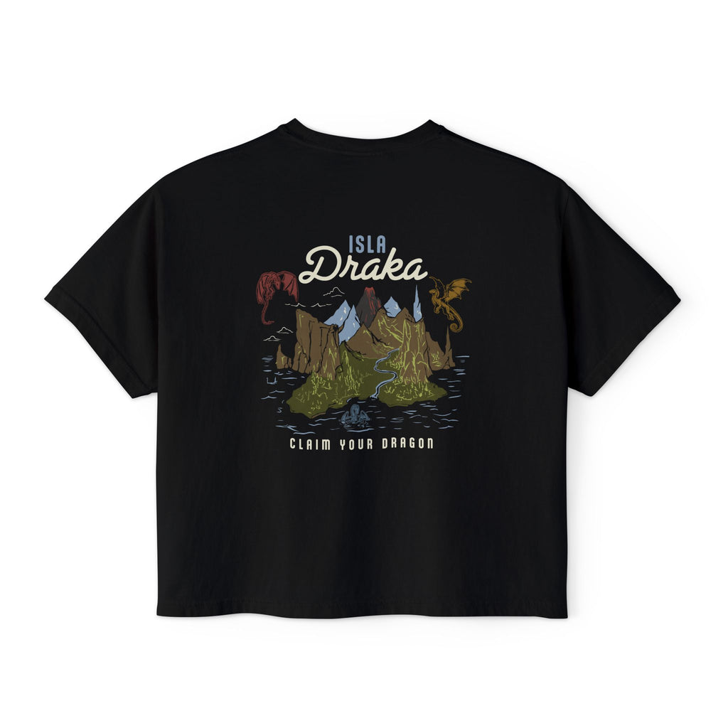thtgrlreads Blood Bound collection features a black Isla Draka Comfort Colors crop top with vintage-style mountain and dragon graphic, available from Printify in cozy unisex fit.