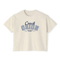 A vintage wash cream comfort colors cropped t-shirt from thtgrlreads featuring a blue collegiate-style "Coach Orion" graphic, part of the Zodiac Academy collection.