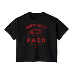 Black Southwest Pack crop top with a red wolf graphic and Love Moreland lettering from Bride by Ali Hazelwood by Thtgrlreads officially licensed bookish apparel