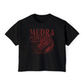 Black vintage-wash Comfort Colors crop top from thtgrlreads featuring Bloodwing Academy design with red gothic print of a dragon and Medra Pendragon text.