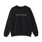 thtgrlreads black oversized crewneck sweatshirt with vintage white typewriter font text reading "sorry, i'm booked" in a cozy, relaxed fit design