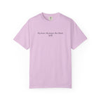 Thtgrlreads officially licensed The Poison Daughter comfort colors graphic tee in a soft lavender vintage wash featuring a minimalist black text design that reads "My heart. My bones. Our blood.