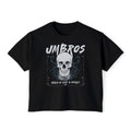 Black vintage wash Comfort Colors cropped t-shirt from thtgrlreads featuring a graphic skull design with "UMBROS" and "Realm of Mind & Secret" text, part of the Kindred's Curse Saga collection.