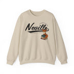 Bloodwing Academy crewneck from thtgrlreads featuring a vintage wash oversized cream crewneck sweatshirt with a playful fox graphic sitting on books and bold "Neville" text.