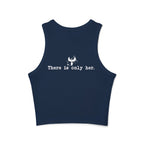 Zodiac Academy themed navy blue Comfort Colors cropped tank from thtgrlreads, featuring "There is only her." white vintage-style text and small graphic, perfect for bookish fans.