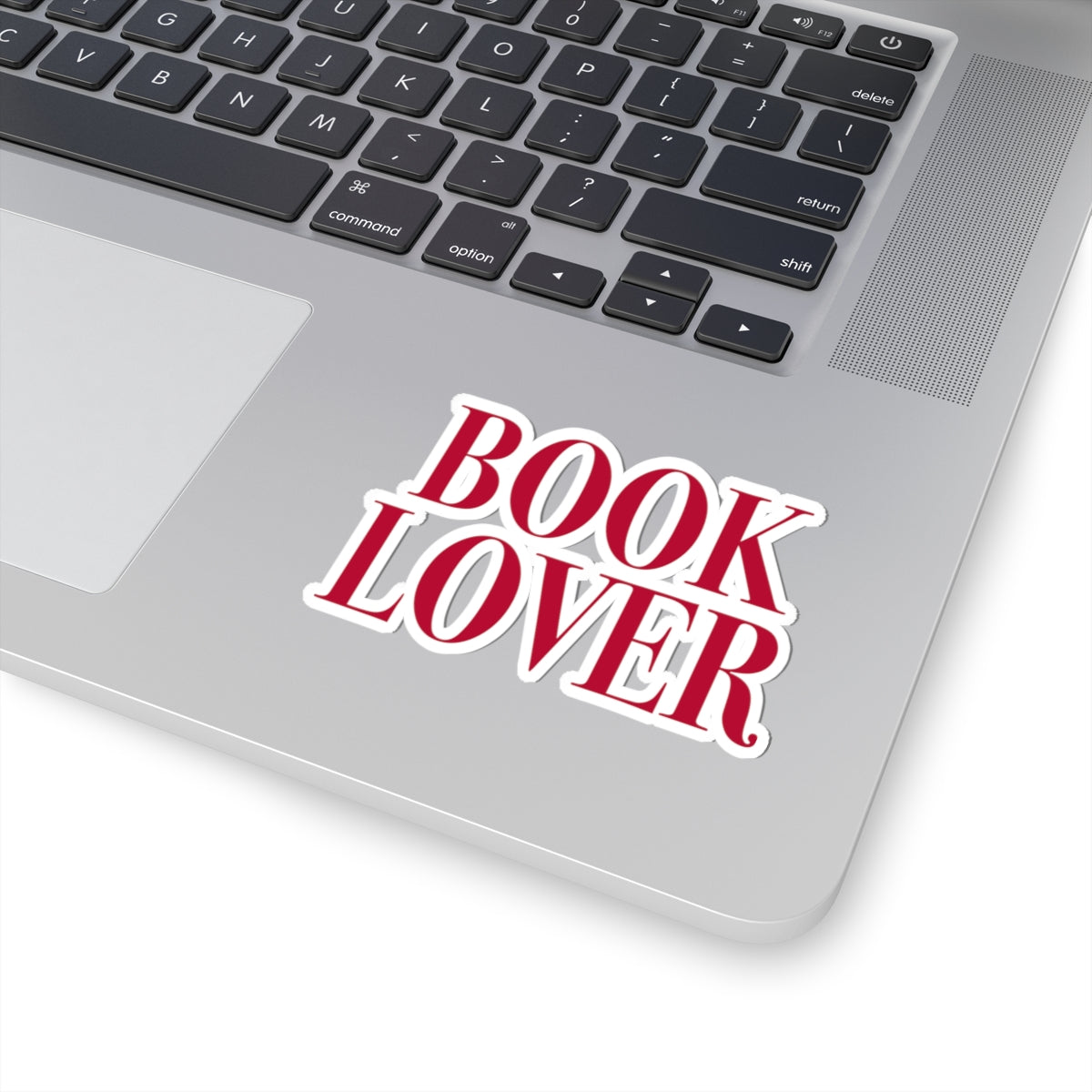 Sticker from thtgrlreads featuring bold red serif text reading "Book Lover," part of the Stickers collection, perfect for bookish fans to decorate laptops or notebooks.