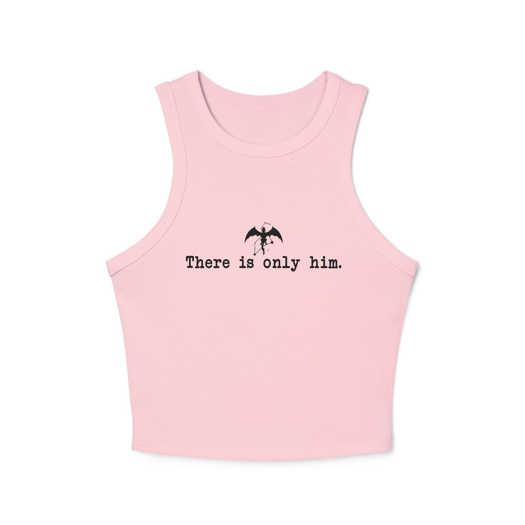 Zodiac Academy collection pink Comfort Colors cropped tank with minimalist black gothic script text and small dragon graphic, officially licensed thtgrlreads bookish apparel.