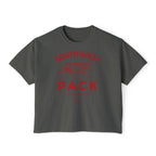 Dark charcoal cropped tee with a red Southwest Pack graphic from Bride by Ali Hazelwood, licensed bookish apparel by Thtgrlreads in the Tees collection