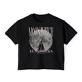 Thtgrlreads Moon Witch Crop Top from The Eating Woods collection features a vintage wash Comfort Colors fabric with a large moon graphic and gothic script text, perfect for fans of romantasy bookish apparel.
