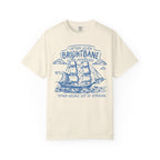 thtgrlreads officially licensed Wolves of Ruin collection vintage wash Comfort Colors graphic tee featuring a detailed navy blue sailing ship design by Printify.