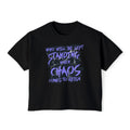 thtgrlreads Lady of Darkness & Legacy Series cozy black Comfort Colors crop top featuring a vintage-style graphic with purple gothic text and lightning accents in a unisex fit