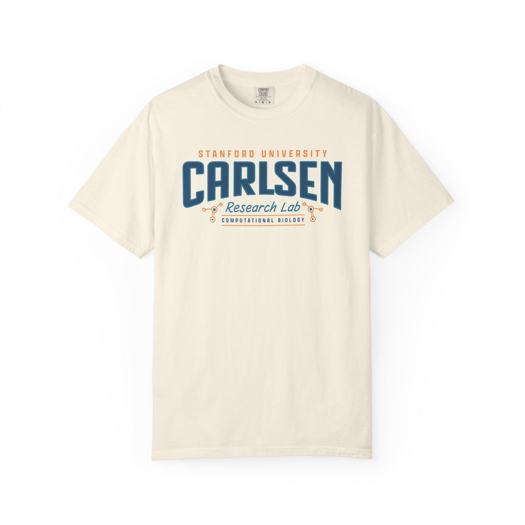 Cream Comfort Colors graphic tee featuring a Stanford University Carlsen Research Lab design, Love Hypothesis merch from Thtgrlreads and Ali Hazelwood