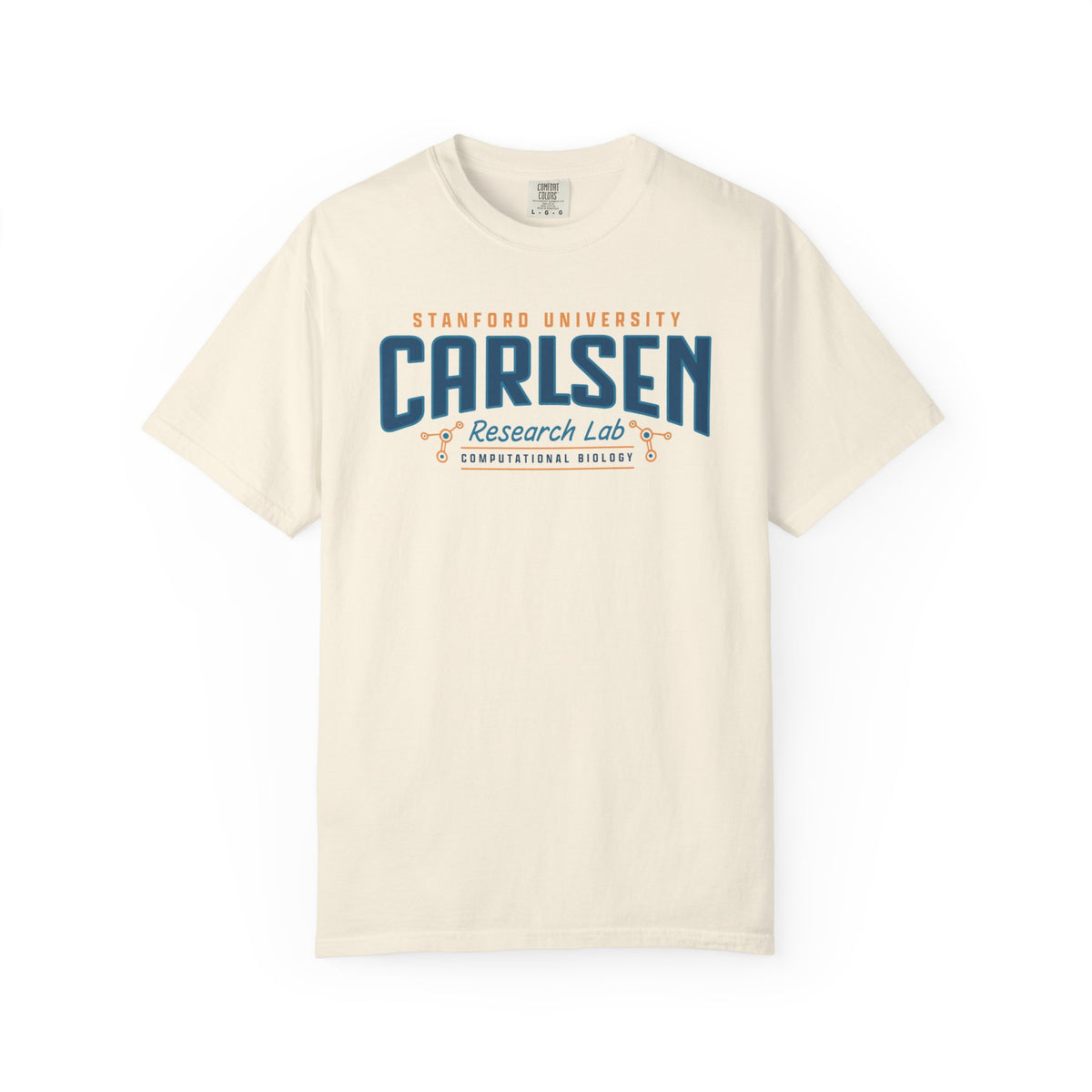 Cream Comfort Colors graphic tee featuring a Stanford University Carlsen Research Lab design, Love Hypothesis merch from Thtgrlreads and Ali Hazelwood