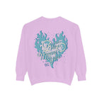 Zodiac Academy-themed oversized crewneck sweatshirt from thtgrlreads featuring a vintage puff print graphic in blue flames with the phrase "Blue Means You," part of their Crewnecks collection.