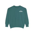 Thtgrlreads Club Slowburn oversized crewneck sweatshirt in vintage-washed teal Comfort Colors fabric with minimalist white slow burn text, part of Book Bestie and Crewnecks collections.