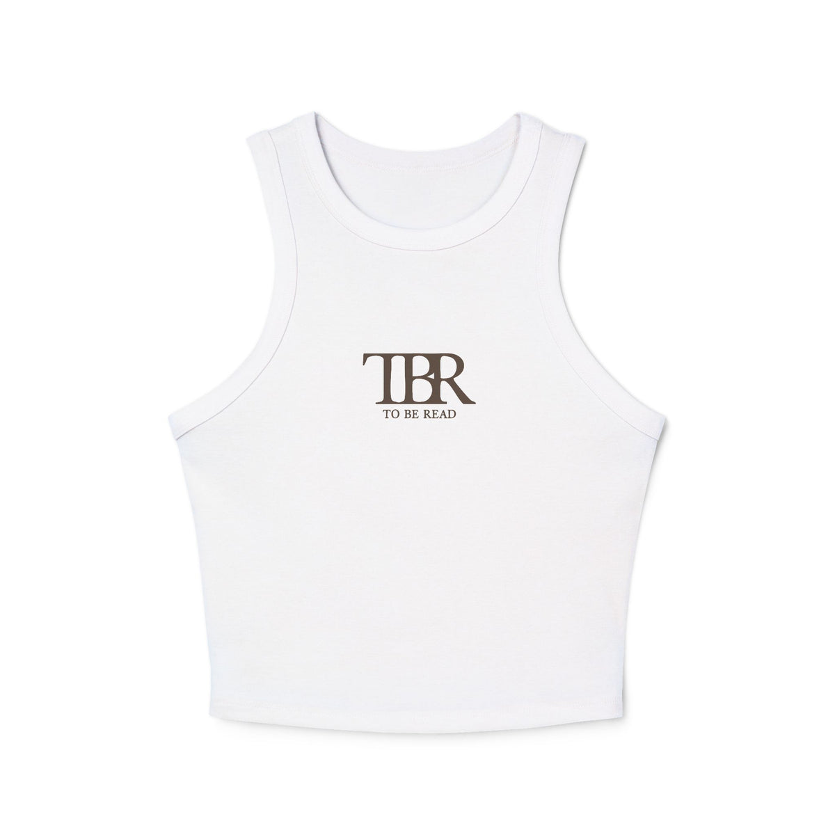 thtgrlreads white comfort colors cropped tank top featuring a minimalist "TBR To Be Read" bookish graphic, part of Book Bestie and Off Brand collections, soft vintage wash fabric.