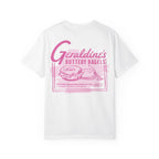 Zodiac Academy graphic tee by thtgrlreads featuring a comfort colors white unisex short-sleeve shirt with vintage-style pink print of Geraldine’s buttery bagels design, part of the Tees collection.