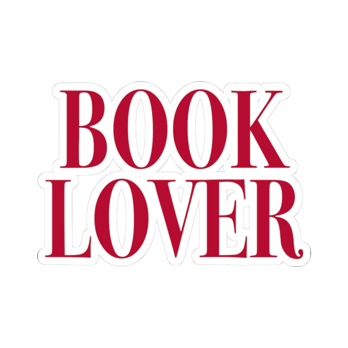Bold red serif text reading "BOOK LOVER" on a white sticker background from thtgrlreads, part of the Stickers collection gid://shopify/Collection/449367671034.