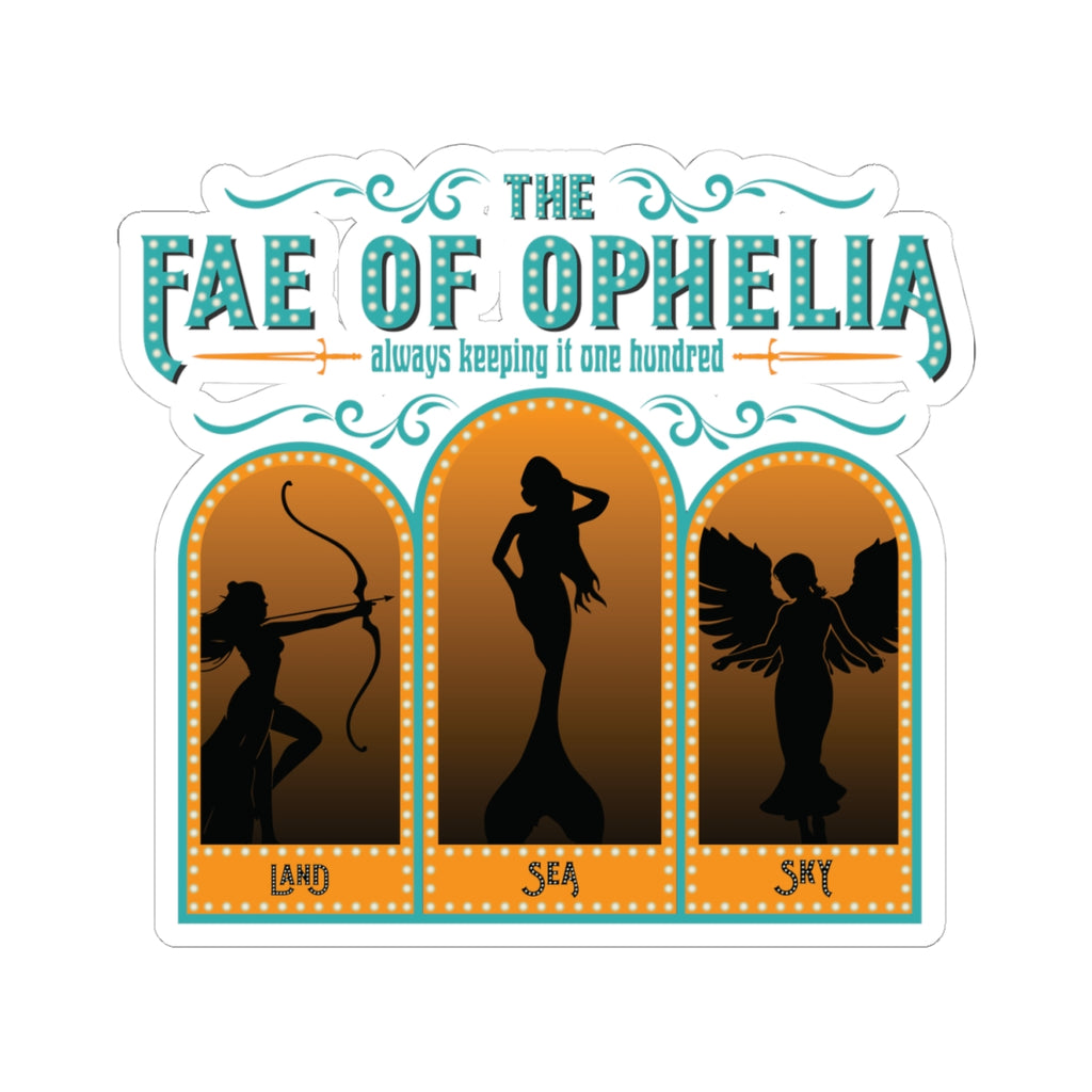 Sticker from thtgrlreads featuring fantasy art inspired by The Life of a Book Bestie collection, depicting silhouettes of fae representing land, sea, and sky with decorative lettering.
