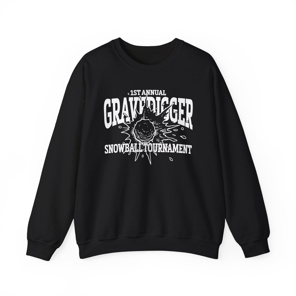 Thtgrlreads Liv Zander crewneck sweatshirt featuring a vintage-wash black oversized Comfort Colors design with bold white graphic text and an artistic snowball illustration.