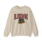 Thtgrlreads Bloodwing Academy crewneck sweatshirt featuring a vintage wash, Comfort Colors base with a bold printed crest graphic, part of officially licensed romantasy merch.