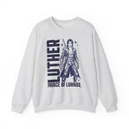 thtgrlreads Kindred's Curse Saga cozy Comfort Colors crewneck sweatshirt featuring a vintage-style graphic of Luther, Prince of Lumnos, in bold dark print, part of the Crewnecks collection.