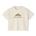 Thtgrlreads Wolves of Ruin collection cream Comfort Colors crop top featuring a vintage-style golden crown graphic with "Queen of Nocturna" script in elegant font.