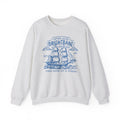 A vintage-wash Comfort Colors oversized crewneck from thtgrlreads featuring a blue nautical graphic inspired by Wolves of Ruin, part of the Printify Crewnecks collection.