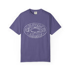 A Zodiac Academy themed Comfort Colors graphic tee by thtgrlreads featuring a vintage-inspired white line art "Slippery Salmon" print on a soft purple unisex cotton fabric.
