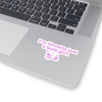 Sticker from thtgrlreads' Book Bestie collection featuring purple text saying "I'm literally just a book girl" above a cute illustration of a cat reading on stacked books.