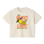 Thtgrlreads Darkmore Penitentiary collection features this vintage wash Comfort Colors crop top with a bold Sin Wilder's Lemons graphic in orange and green, perfect for fans of literary romantasy.