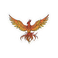 A vibrant phoenix design sticker from thtgrlreads inspired by the Kindred's Curse Saga, featuring fiery orange and yellow tones with detailed wings spread wide.