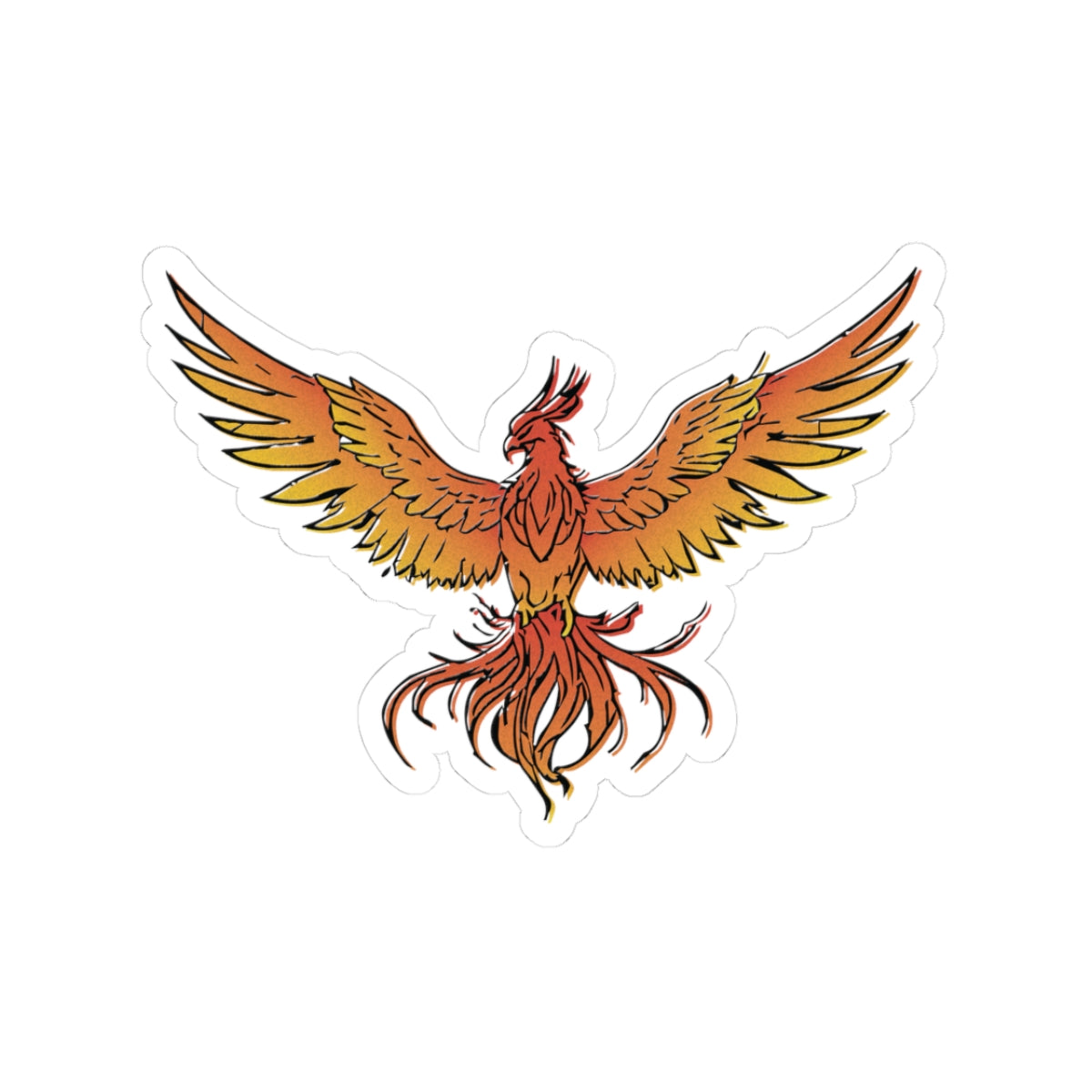 A vibrant phoenix design sticker from thtgrlreads inspired by the Kindred's Curse Saga, featuring fiery orange and yellow tones with detailed wings spread wide.