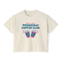 Cream Comfort Colors cropped tee featuring Adam and Olive's Wednesday Coffee Club graphic with colorful coffee cups and hearts, Ali Hazelwood Tees by Thtgrreads