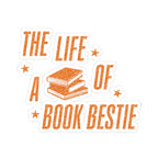 Orange glitter-style sticker from thtgrlreads' The Life of a Book Bestie collection featuring stacked books and text in a vintage-inspired font for book lovers.