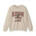 Thtgrlreads Bloodwing Academy collection oversized crewneck sweatshirt in vintage-washed Comfort Colors fabric, featuring a distressed red dragon graphic and text print.