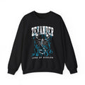 Thtgrlreads oversized crewneck sweatshirt from The Eating Woods collection featuring vintage wash black Comfort Colors fabric with bold graphic print saying "Zevander" and "Lord of Eidolon.