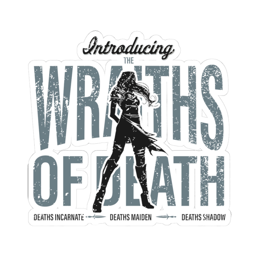 Wraiths of Death Sticker from thtgrlreads features a dark fantasy design with a silhouetted female figure and distressed gothic text, part of the Lady of Darkness & Legacy Series collections.