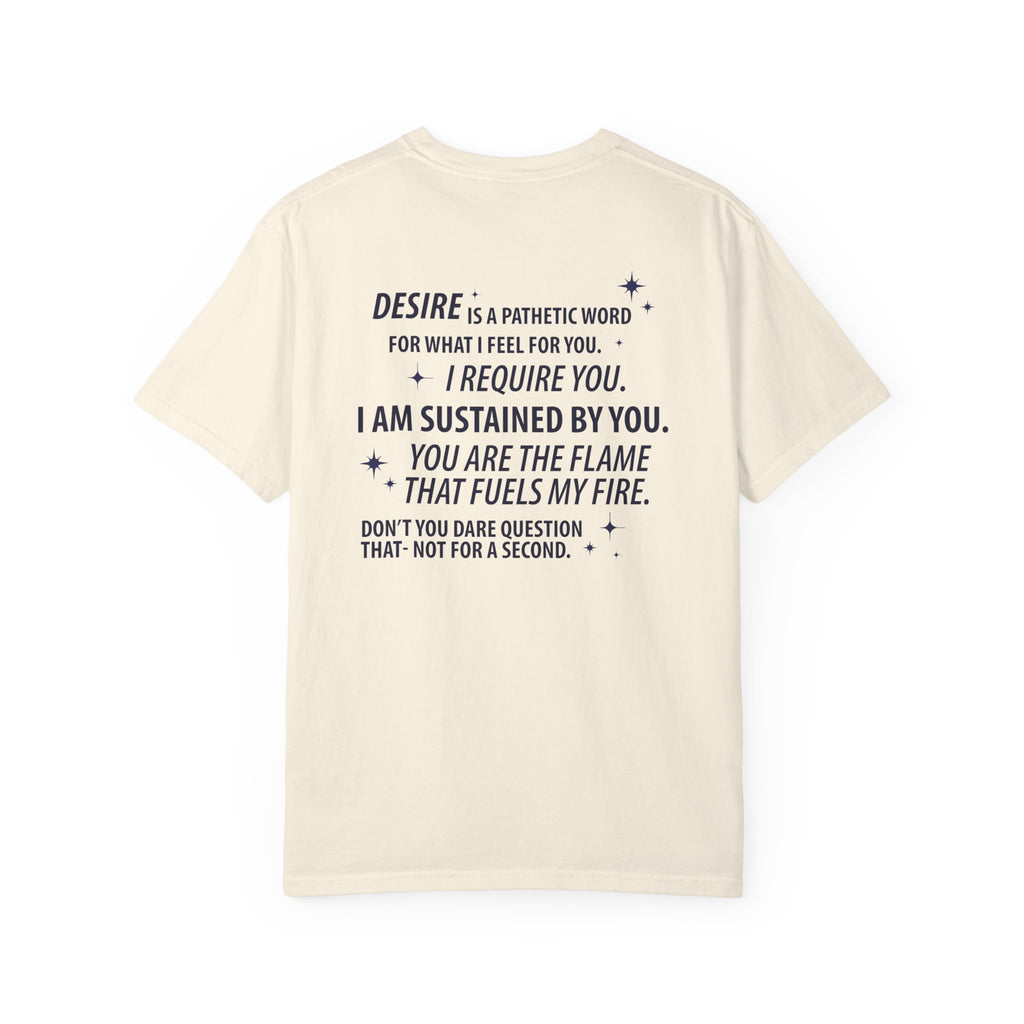 Comfort Colors graphic tee from thtgrlreads featuring a vintage wash and bold black text quote from the Kindred's Curse Saga collection in a clean serif font.