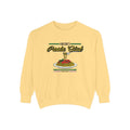 A vintage-washed Comfort Colors crewneck from thtgrlreads featuring a graphic of spaghetti and meatballs with "Harlow's Pasta Club" text, part of The Poison Daughter and Crewnecks collections.