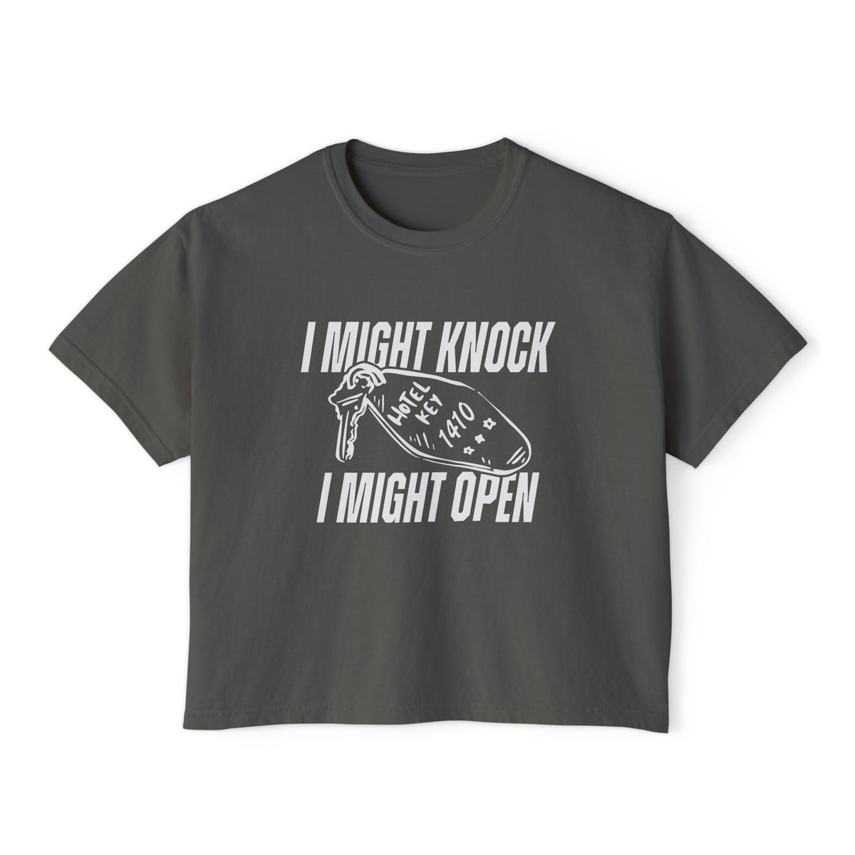 Thtgrlreads Hockey Romance collection vintage wash comfort colors cropped t-shirt featuring bold white graphic text and a hand-drawn hotel key design.