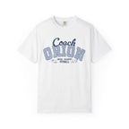A white Comfort Colors graphic tee from thtgrlreads featuring a vintage puff print "Coach Orion" design with Zodiac Academy and Pitball text, part of the Zodiac Academy collection.