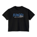 Thtgrlreads Wolves of Ruin collection black Comfort Colors crop top featuring a blue "BONDED" print with a running wolf graphic, from Printify's bookish apparel Tees.