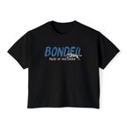 Thtgrlreads Wolves of Ruin collection black Comfort Colors crop top featuring a blue "BONDED" print with a running wolf graphic, from Printify's bookish apparel Tees.