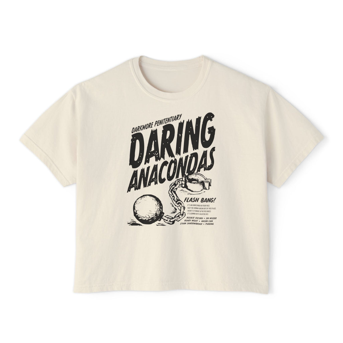 Cream vintage-wash Comfort Colors crop top from thtgrlreads featuring bold black graphic text and illustration in the Darkmore Penitentiary collection on lightweight cotton.